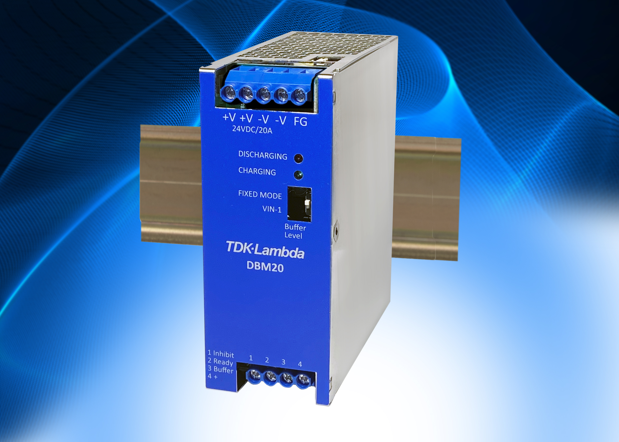 24Vdc 20A DIN Rail Mount Buffer Module has Narrow 49mm Width